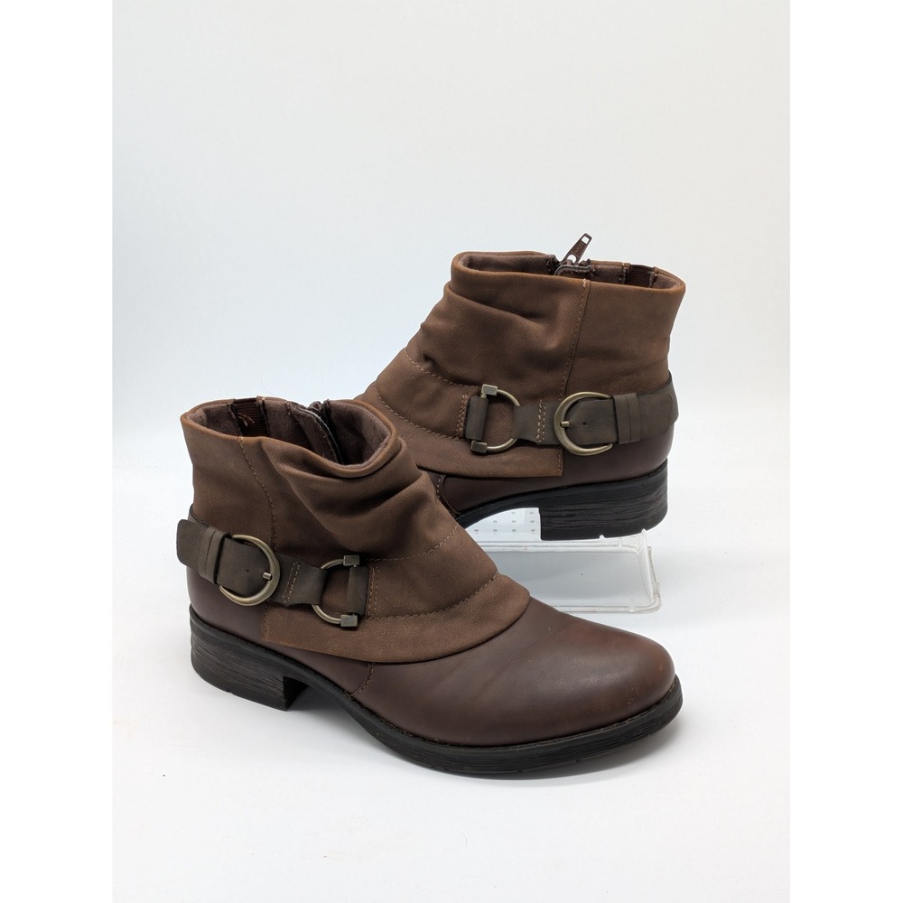 Earth Origins Nessa Women's 7.5M Brown Ankle Boots Buckle Strap Side Zip Booties